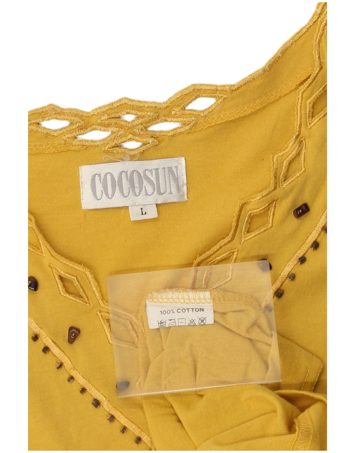 Camicetta da donna vintage Top UK 16 grande cotone giallo