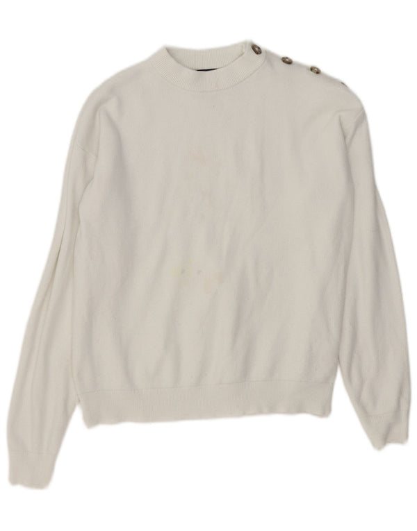 Maglione maglione girocollo da donna Marks & Spencer UK 10 piccolo viscosa bianca