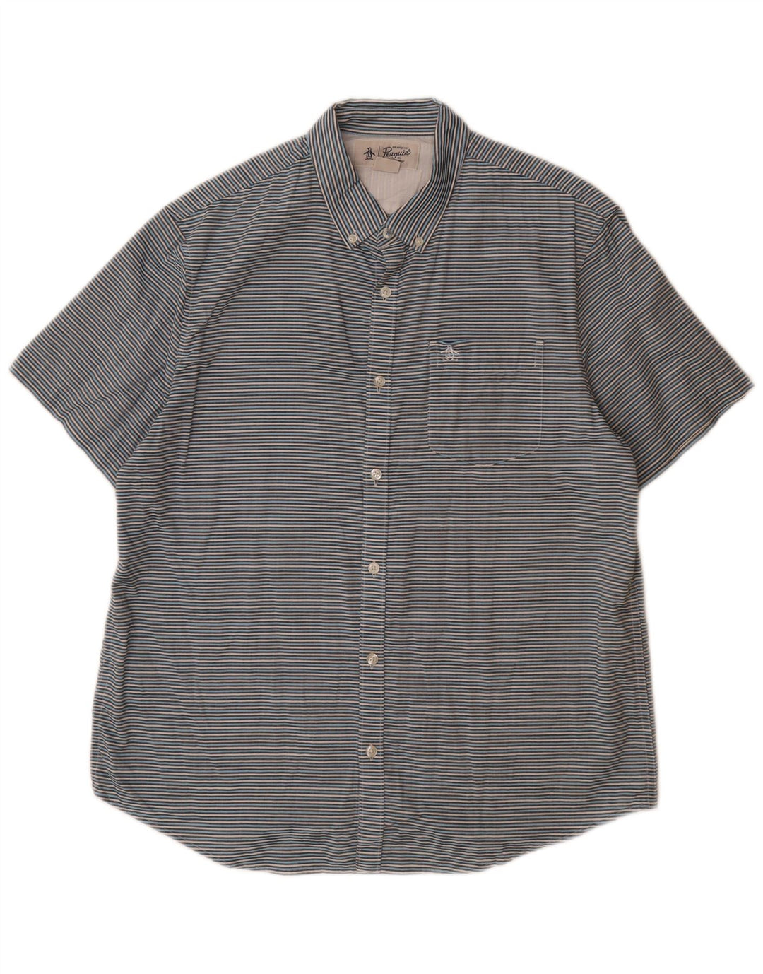 PINGUIN Camicia a maniche corte da uomo grande in cotone gessato blu