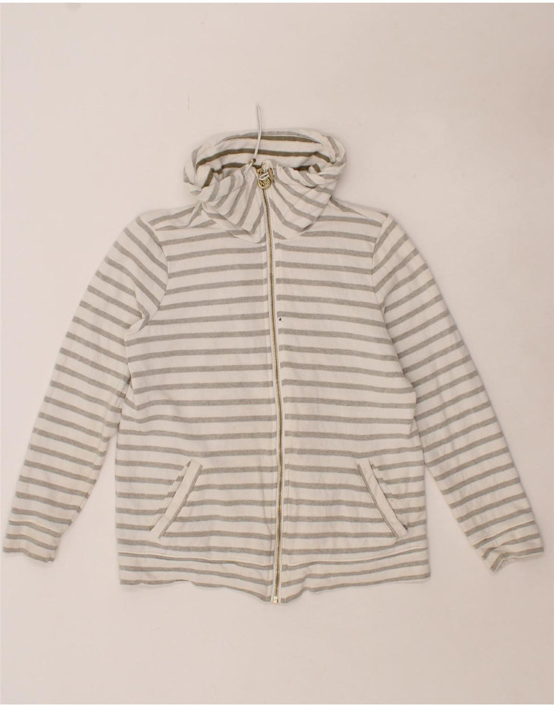 MICHAEL KORS Womens Tracksuit Top Jacket UK 14 Medium Grey Striped Cotton Vintage Michael Kors and Second-Hand Michael Kors from Messina Hembry 