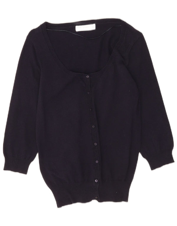Maglione cardigan con maniche a 3/4 da donna Zara UK 14 grande cotone blu navy
