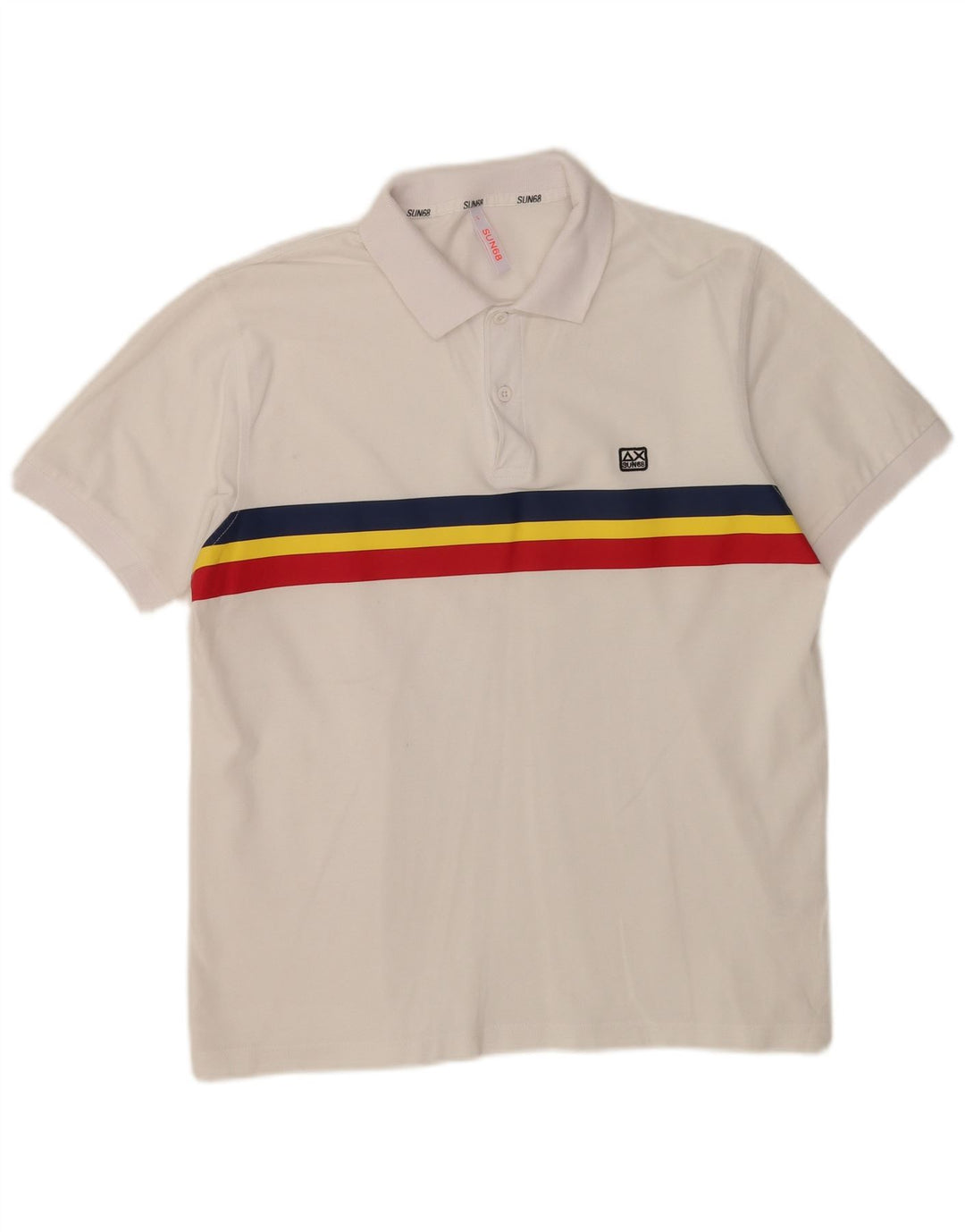 Polo da uomo Sun68 in cotone a righe grandi bianche