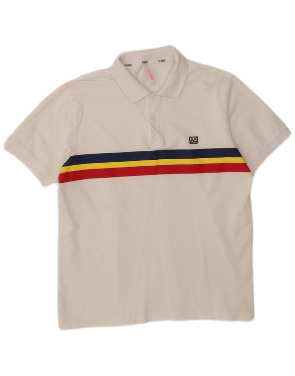 Polo da uomo Sun68 in cotone a righe grandi bianche