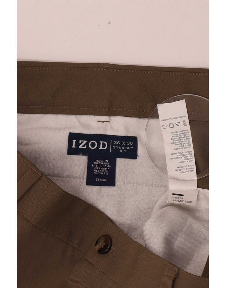 Pantaloni chino dritti da uomo Izod W36 L30 poliestere kaki