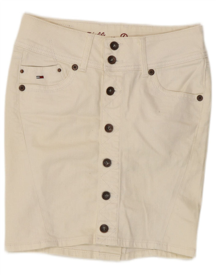 Gonna in denim da donna Tommy Hilfiger W28 cotone bianco medio