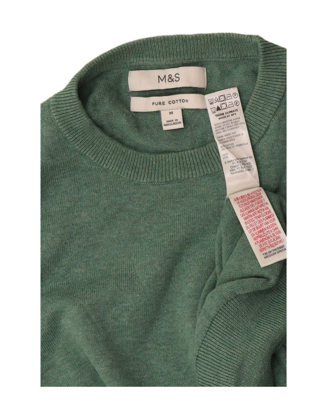 Maglione maglione girocollo da uomo Marks & Spencer in cotone verde medio