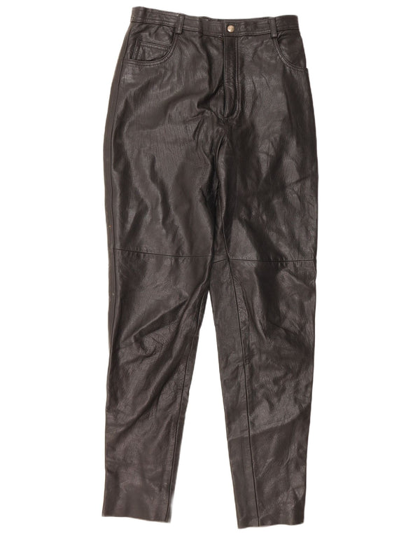 Pantaloni a vita alta da donna VINTAGE IT 46 Large W28 L32 Pelle Nera