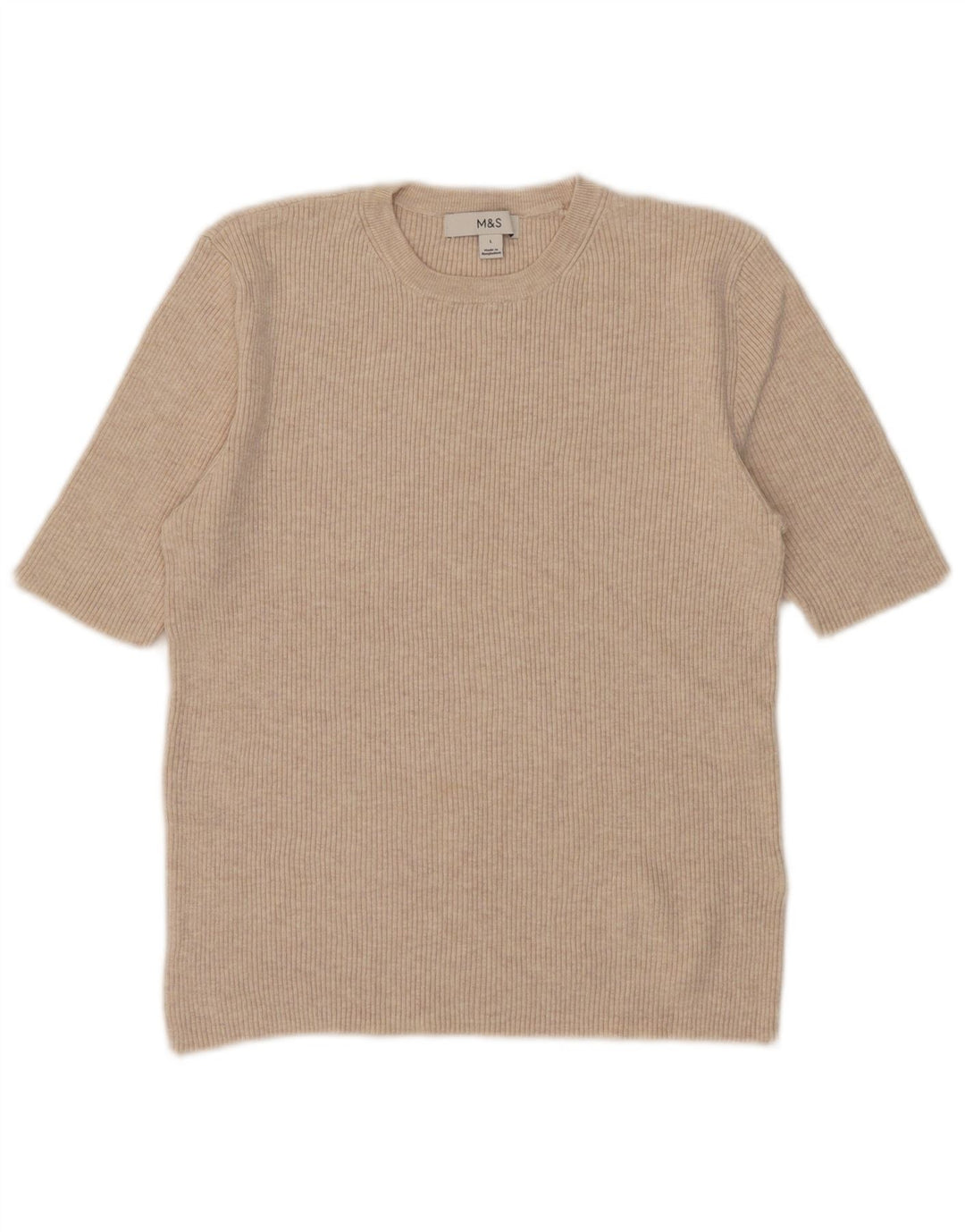 MARKS & SPENCER T-shirt da donna Top UK 14 Large Beige Viscosa