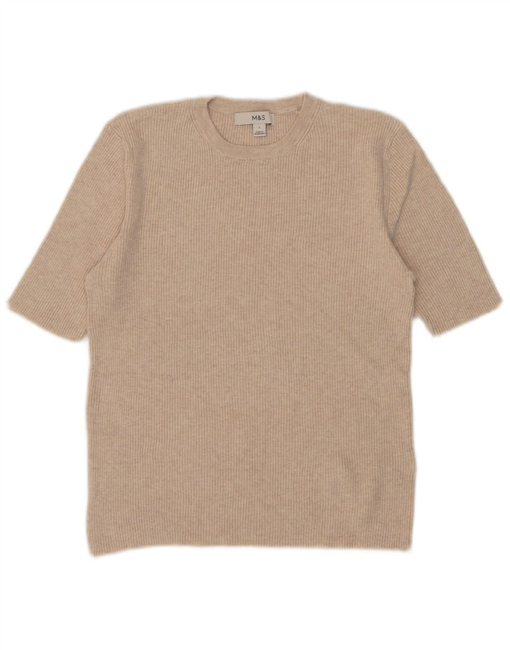 MARKS & SPENCER T-shirt da donna Top UK 14 Large Beige Viscosa
