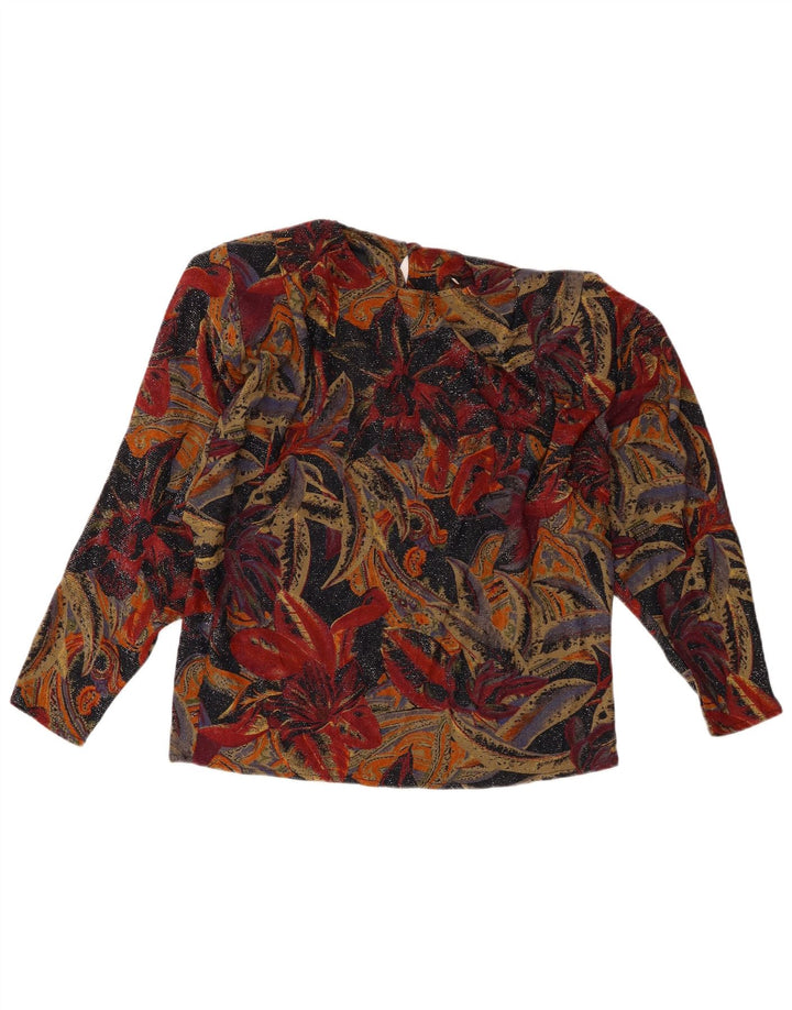 Top camicetta a maniche lunghe da donna vintage UK 10 piccolo floreale multicolore