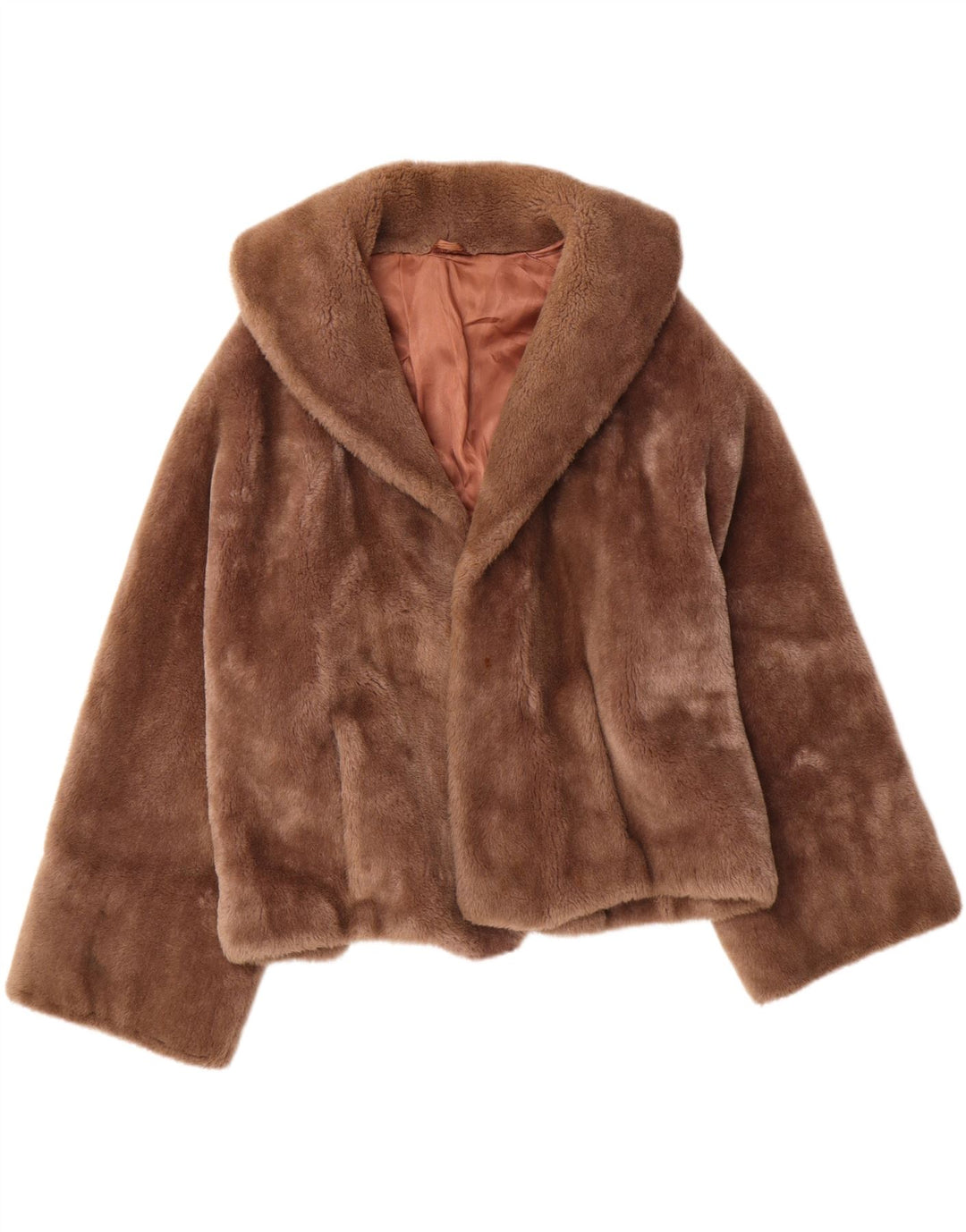 VINTAGE Womens Open Faux Fur Jacket UK 14 Medium Brown Synthetic