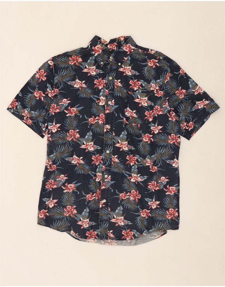 CHAPS Mens Short Sleeve Shirt Large Navy Blue Floral Cotton Vintage Chaps and Second-Hand Chaps from Messina Hembry 