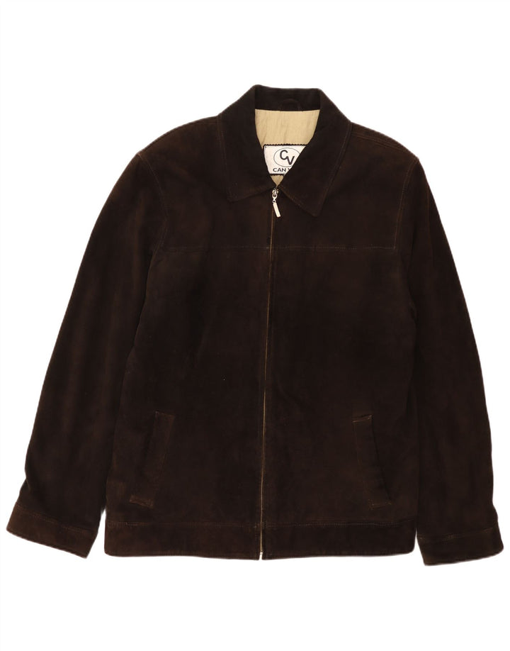 Giubbotto bomber in pelle scamosciata vintage da uomo UK 40 grande in pelle marrone