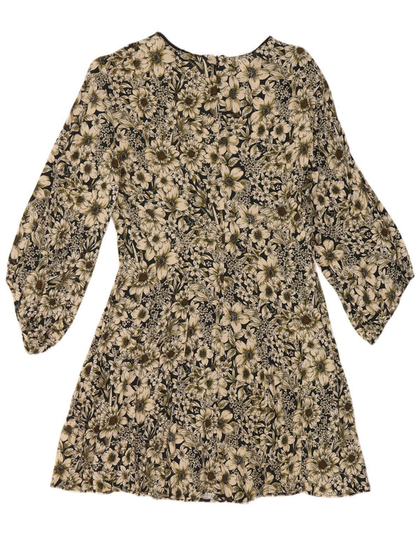 Abito a trapezio con maniche a 3/4 da donna Zara UK 14 Grande motivo floreale multicolore