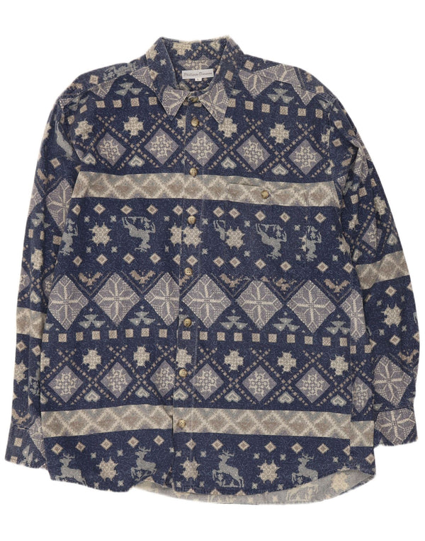 Camicia da uomo vintage grande geometrica blu navy