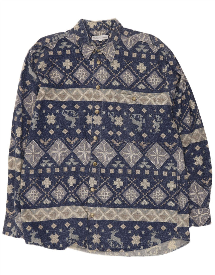 Camicia da uomo vintage grande geometrica blu navy