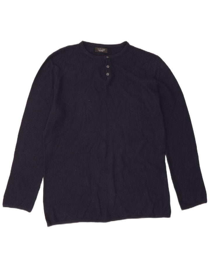 Top Zara da uomo a maniche lunghe blu navy medio
