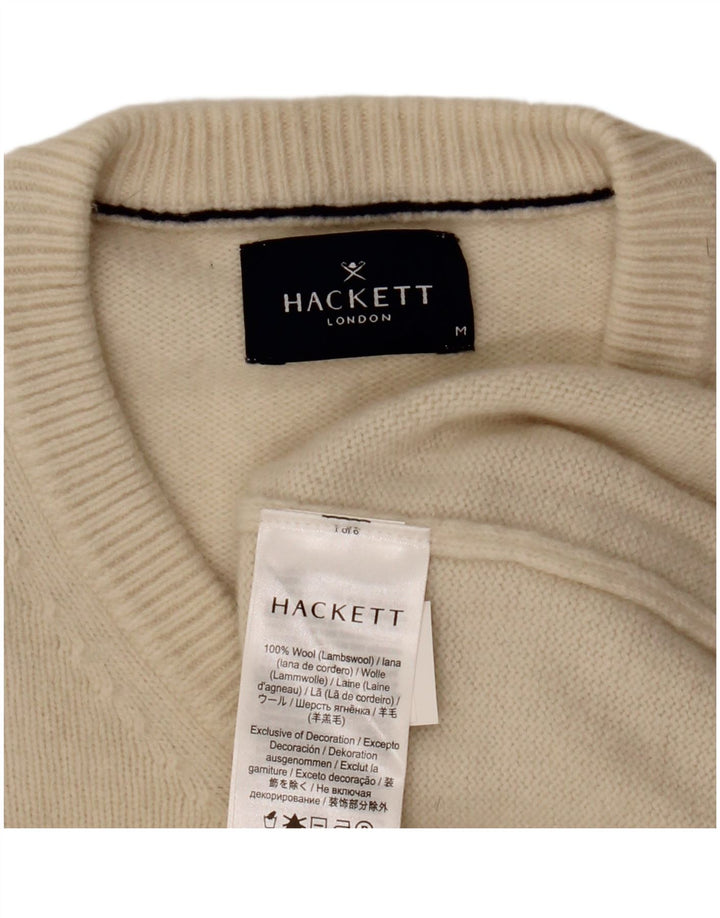 Maglione da uomo con scollo a V Hackett in lana beige medio
