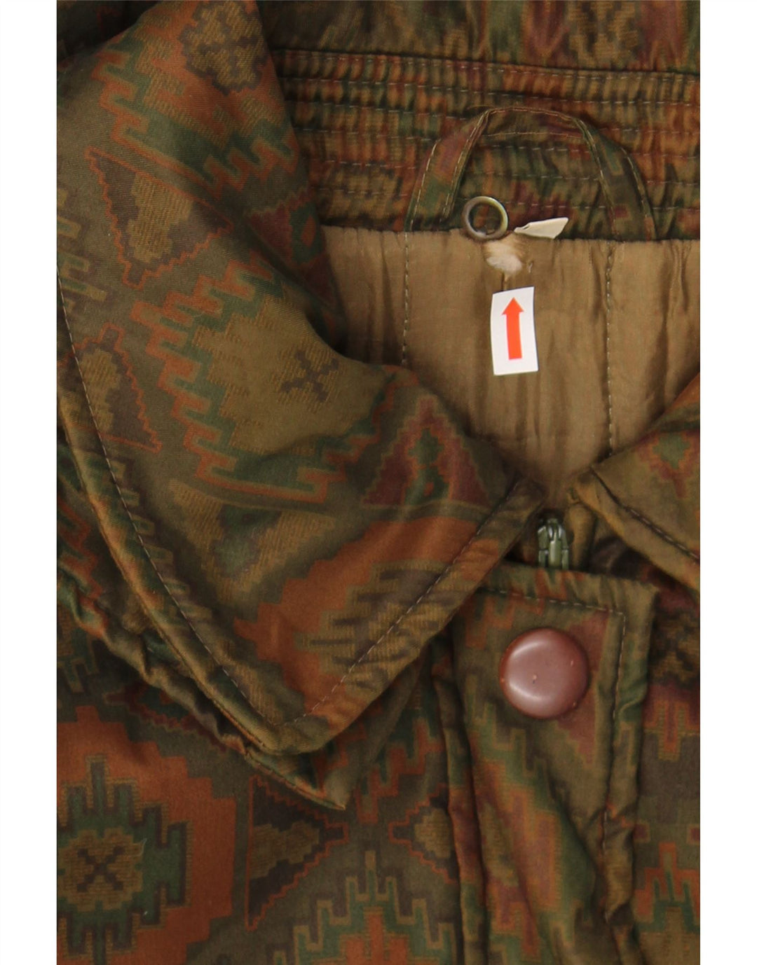 VINTAGE Womens Hooded Windbreaker Coat EU 44 XL Khaki Ikat Polyester Vintage Vintage and Second-Hand Vintage from Messina Hembry 