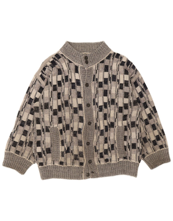 Maglione cardigan da uomo vintage a quadri grigi grandi