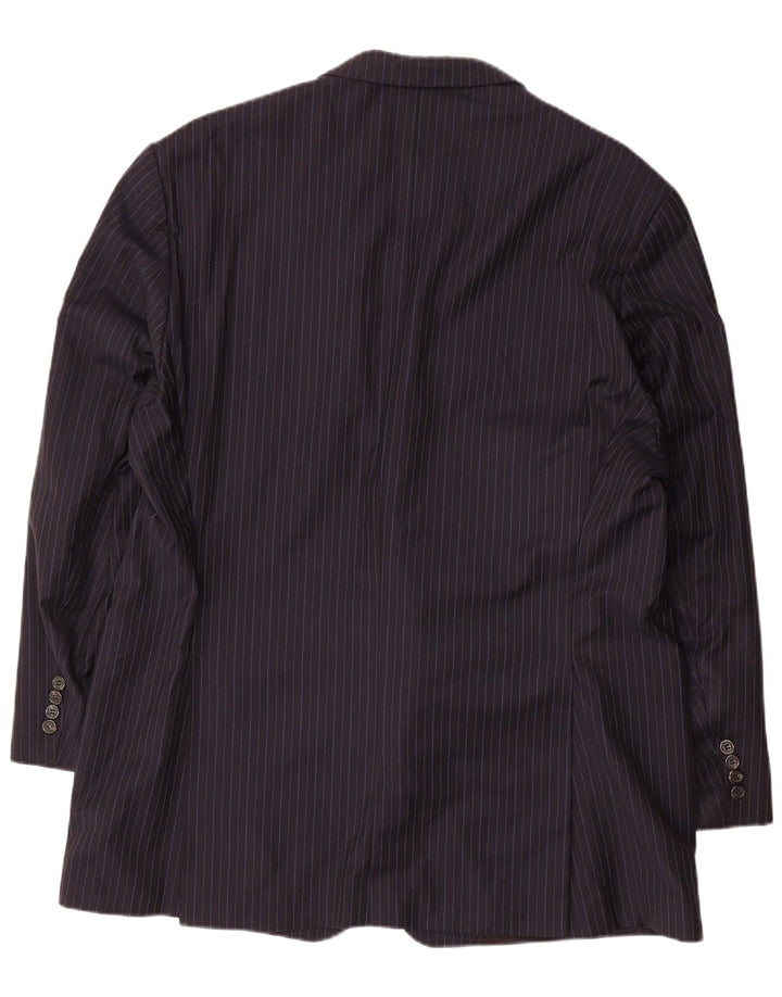 RALPH LAUREN Giacca blazer da uomo a 2 bottoni IT 52 XL Lana gessata blu navy