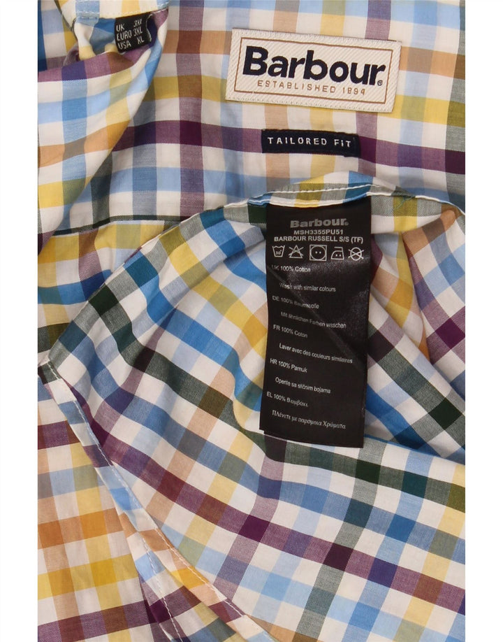 Camicia a maniche corte da uomo Barbour 3XL in cotone a quadretti multicolore classico