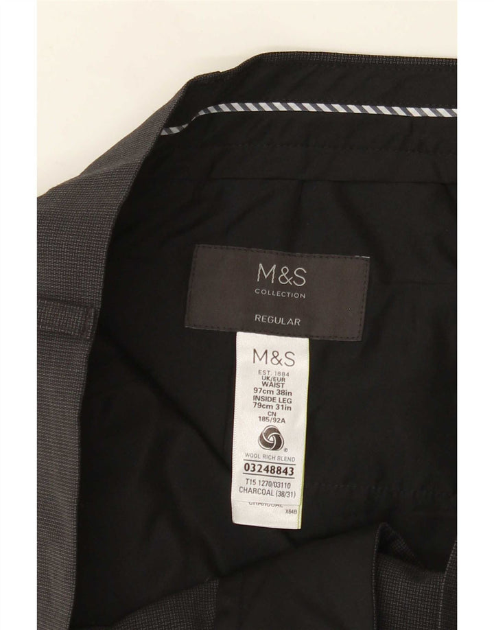 Pantaloni da abito dritti da uomo Marks & Spencer W38 L31 lana grigia