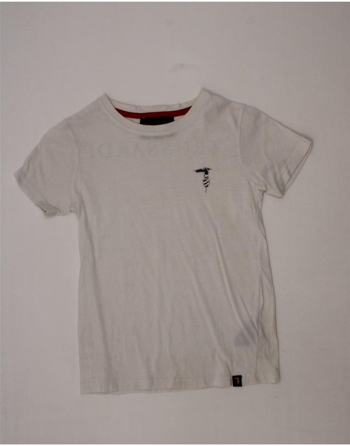 TRUSSARDI JUNIOR Boys Graphic T-Shirt Top 7-8 Years White Cotton Vintage Trussardi Junior and Second-Hand Trussardi Junior from Messina Hembry 