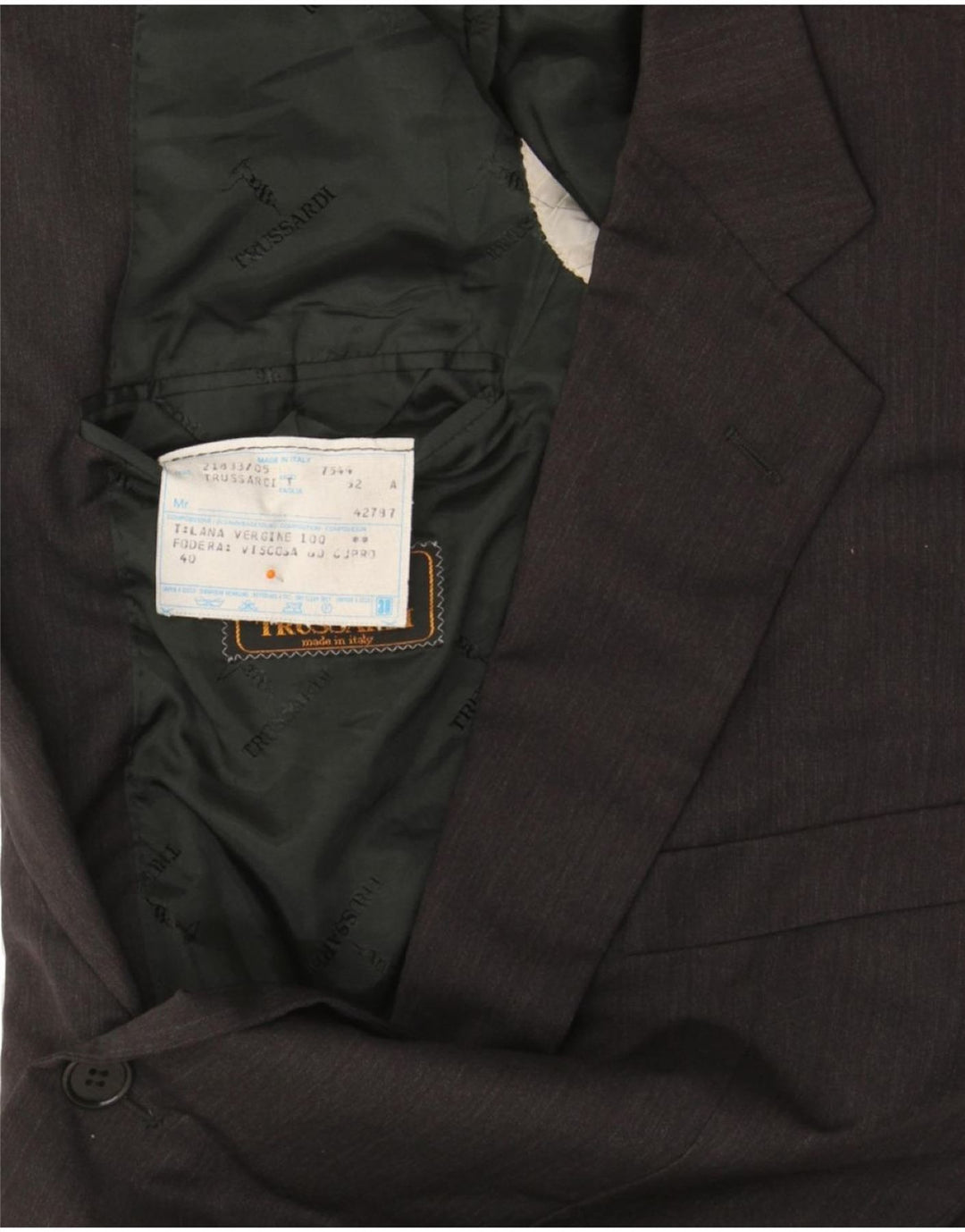 TRUSSARDI Mens 2 Button Blazer Jacket IT 52 XL Grey Virgin Wool Vintage Trussardi and Second-Hand Trussardi from Messina Hembry 