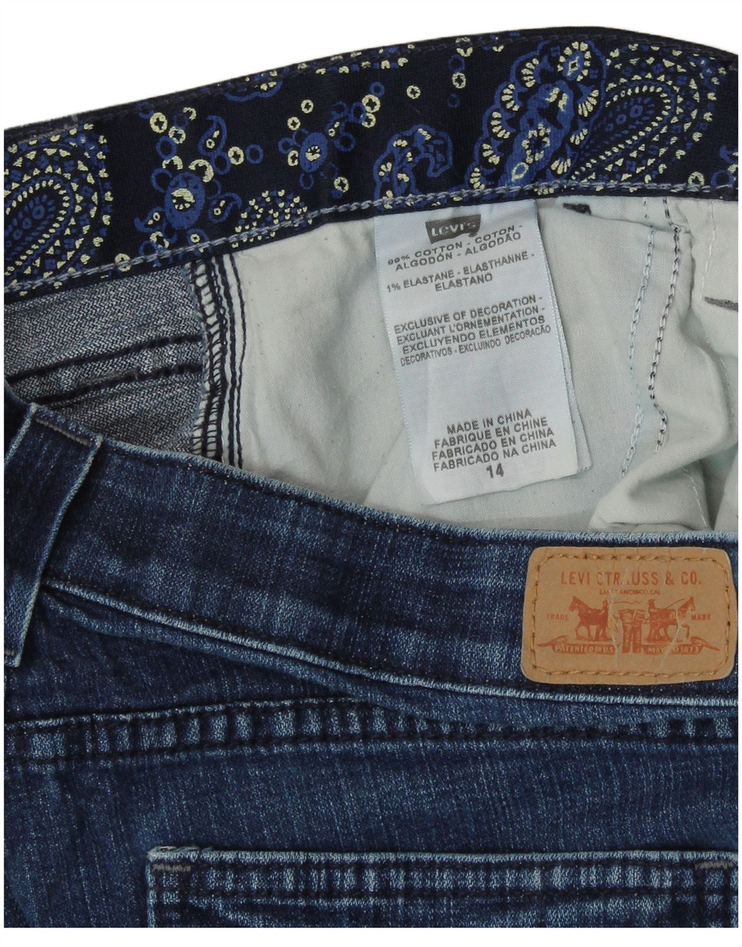 Jeans Capri da donna LEVI'S US 14 XL W36 L20 Cotone blu