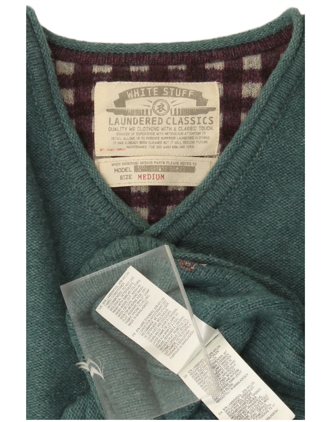 Maglione da uomo con scollo a V di White Stuff Lana d'agnello verde medio