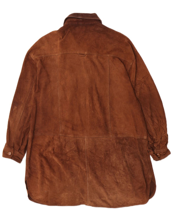 Vittorio Forti Maglia lunga da donna in pelle scamosciata con camicia IT 46 Large Marrone