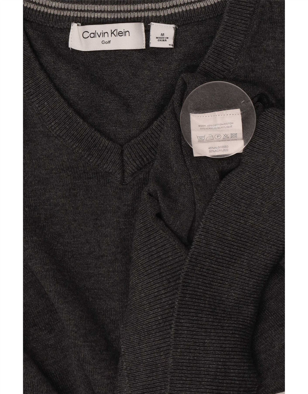Maglione da uomo con scollo a V Calvin Klein in cotone screziato grigio medio