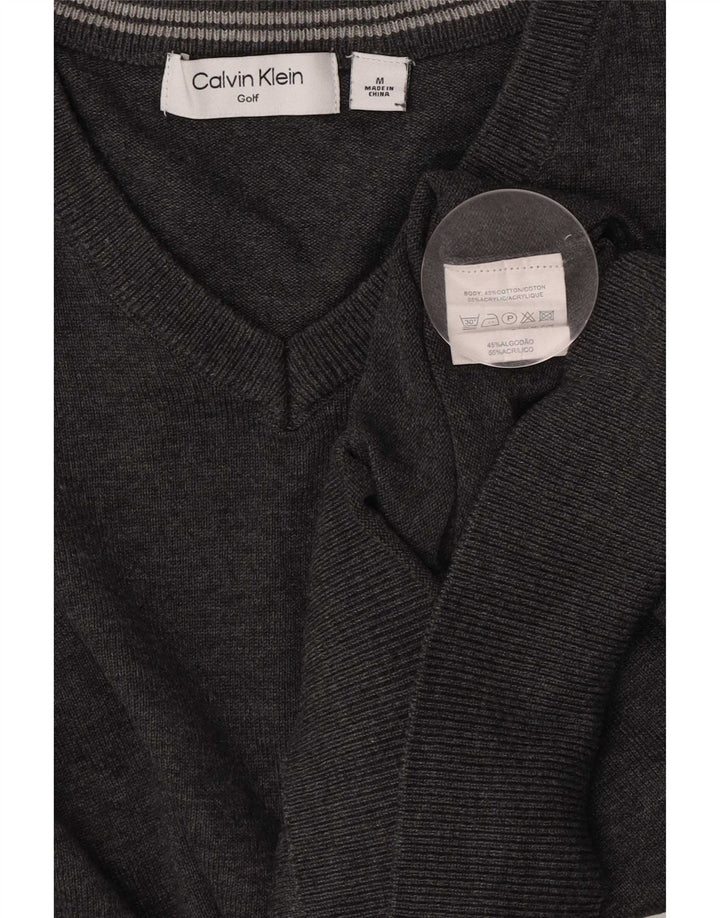 Maglione da uomo con scollo a V Calvin Klein in cotone screziato grigio medio