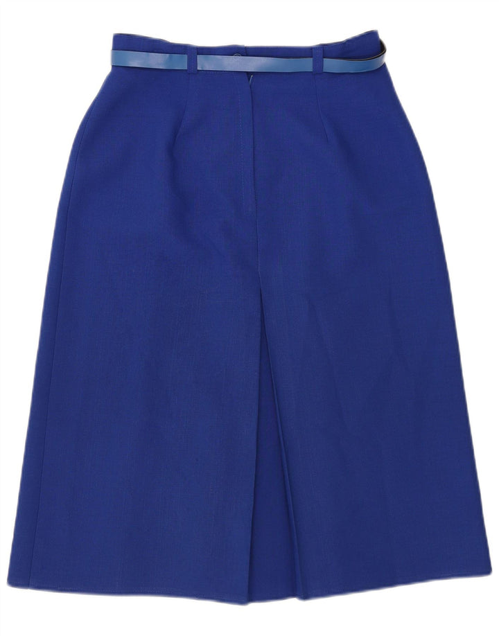 Gonna a pieghe vintage da donna UK 14 media W28 poliestere blu