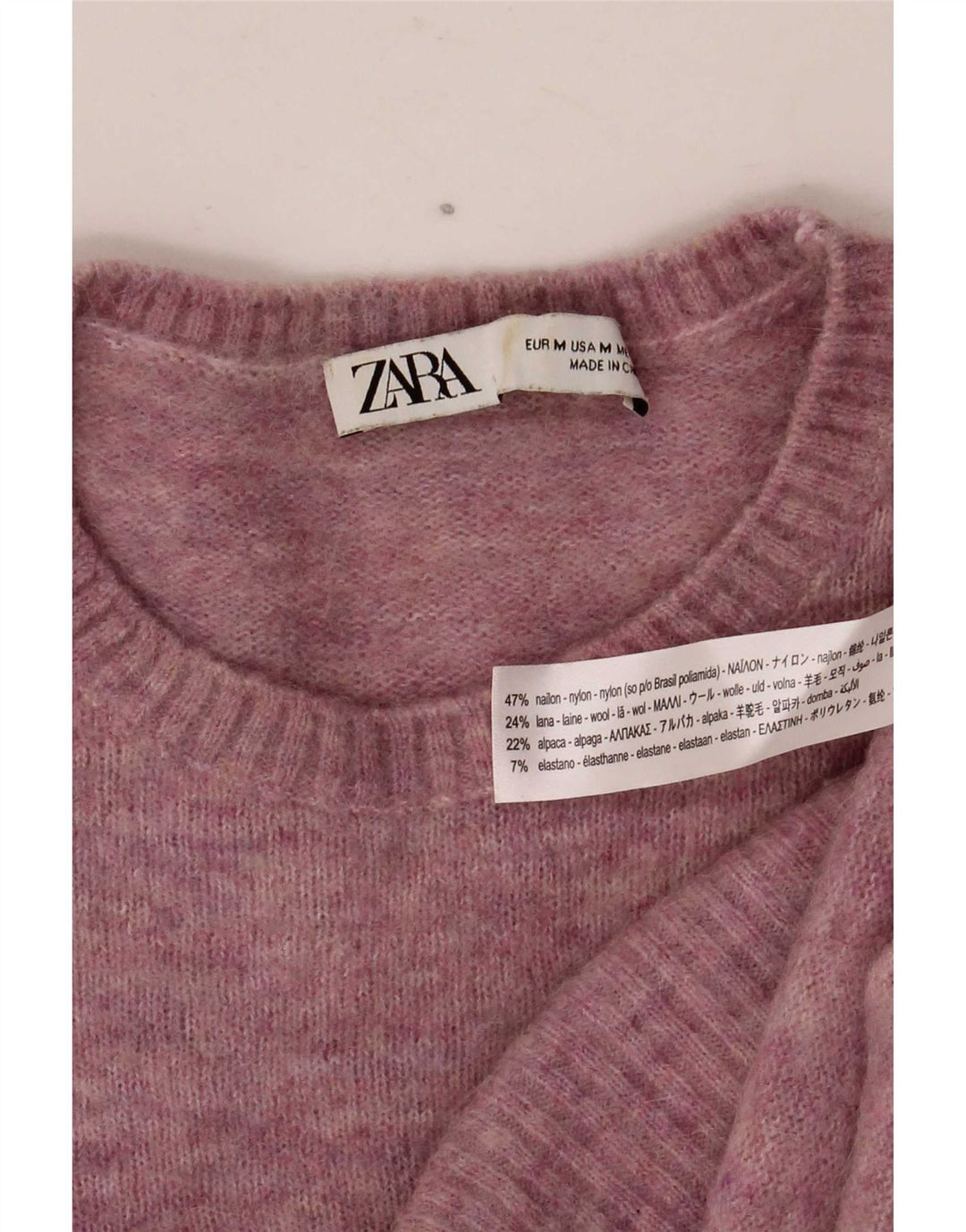 Maglione maglione con scollo a barca da donna Zara UK 12 Nylon rosa medio