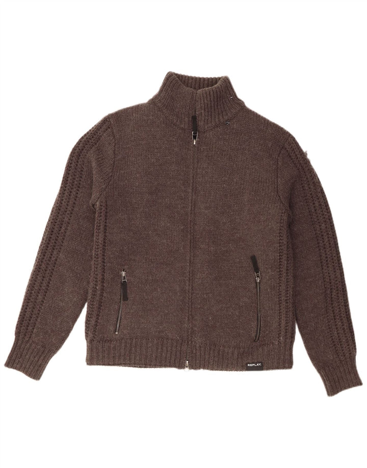 Replay Maglione cardigan da uomo grande acrilico grigio