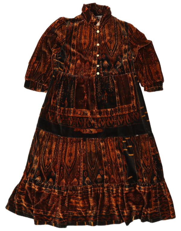 Abito a strati con maniche a 3/4 vintage da donna UK 12 Azteco marrone medio