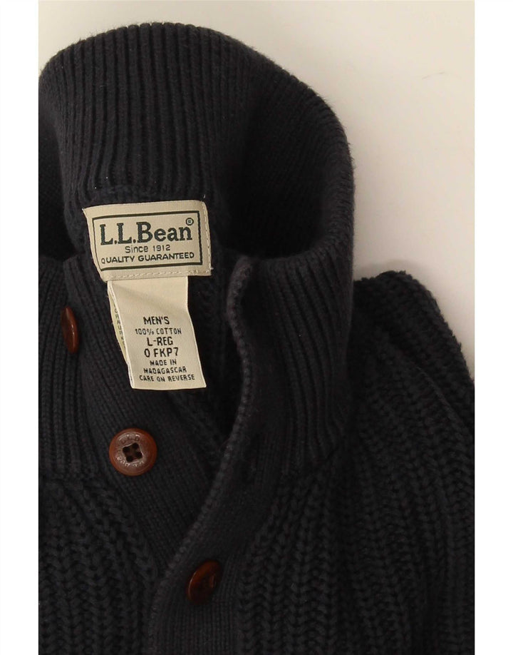 Maglione da uomo L.L.Bean con collo a bottoni, grande cotone blu navy