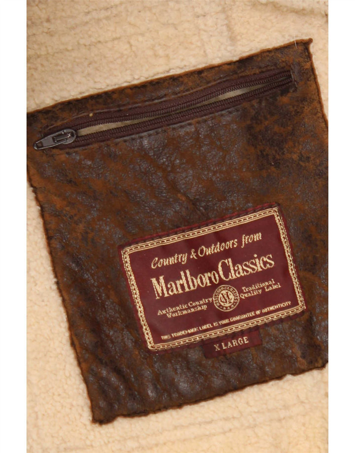 Giacca in shearling da uomo Marlboro Classics UK 42 XL Pelle di pecora marrone