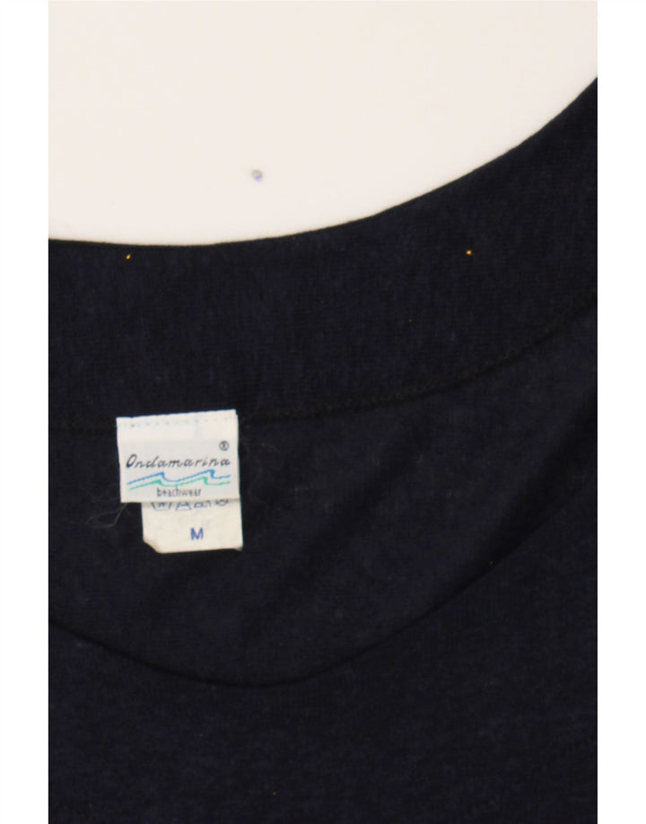 VINTAGE Womens Basic Dress UK 14 Medium Navy Blue Floral Viscose Vintage Vintage and Second-Hand Vintage from Messina Hembry 