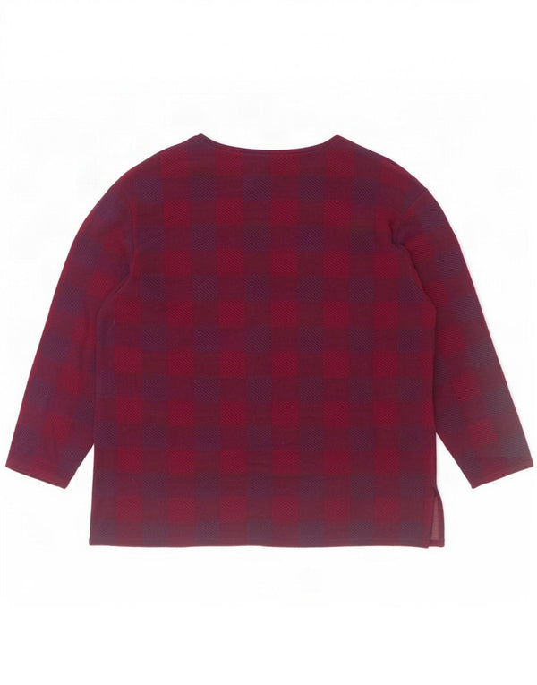 Camicetta a maniche lunghe da donna Marks & Spencer Top UK 20 2XL Borgogna a quadri