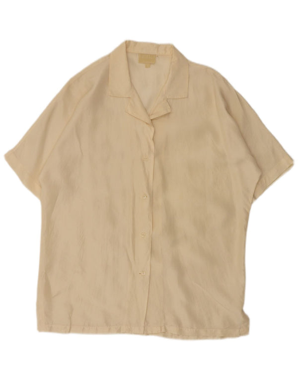 Camicetta camicia a maniche corte da donna vintage UK 14 seta media bianco sporco