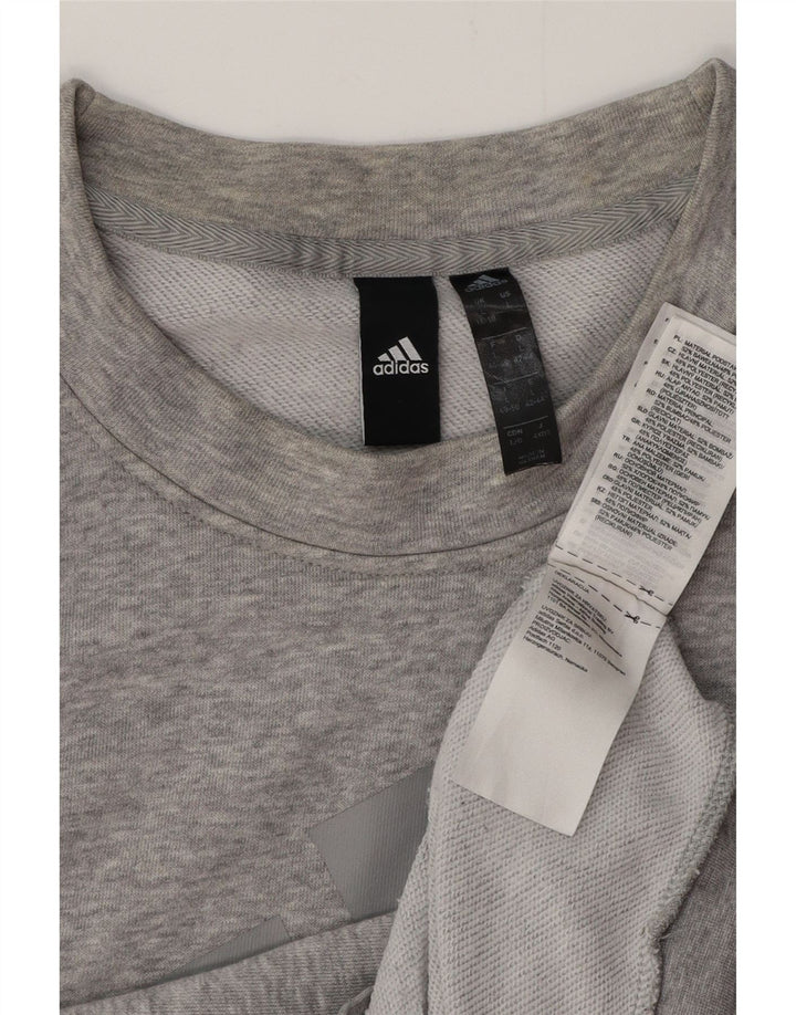 Felpa grafica da donna ADIDAS maglione UK 14/16 grande cotone grigio