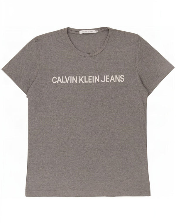 Calvin Klein Jeans T-shirt grafica da uomo Top grande in cotone chiazzato grigio