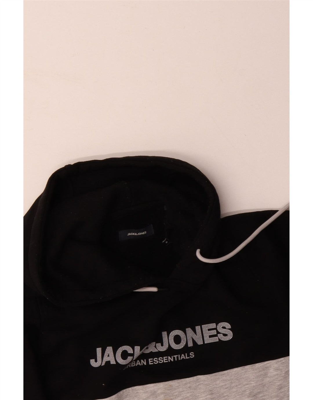 JACK & JONES Felpa con cappuccio grafica da uomo piccola in cotone color block nero