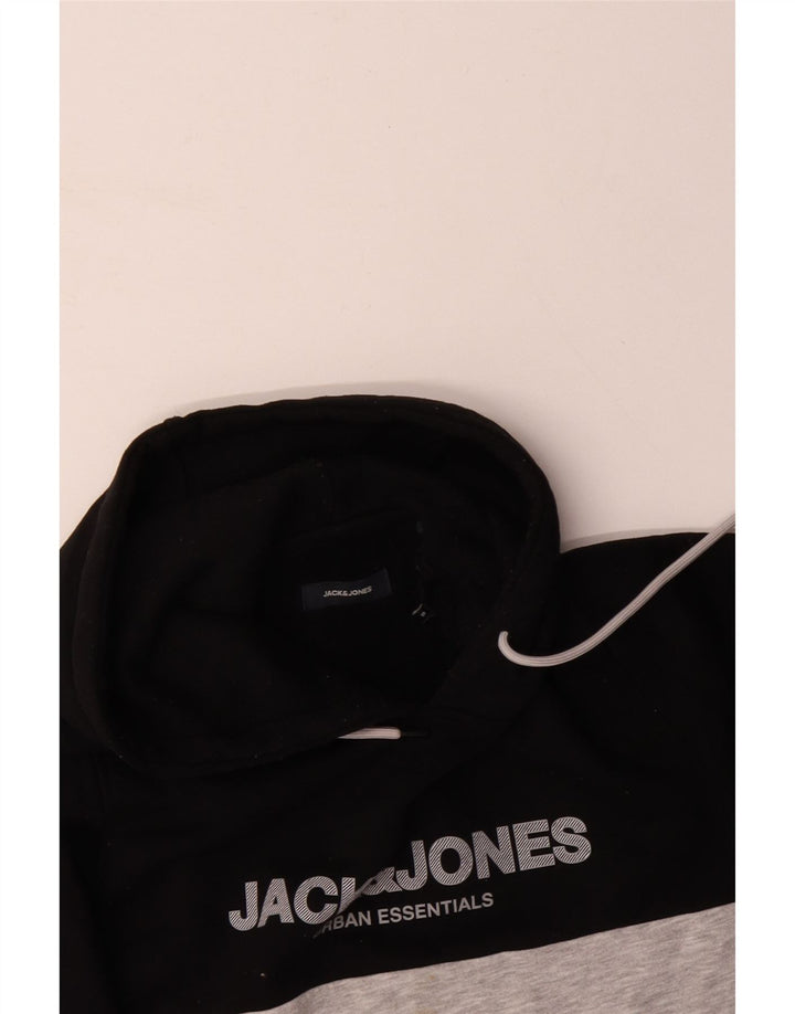 JACK & JONES Felpa con cappuccio grafica da uomo piccola in cotone color block nero