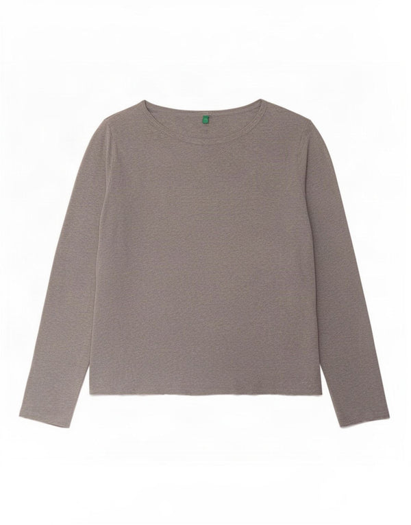 Top da donna a maniche lunghe Benetton UK 18 XL cotone screziato grigio