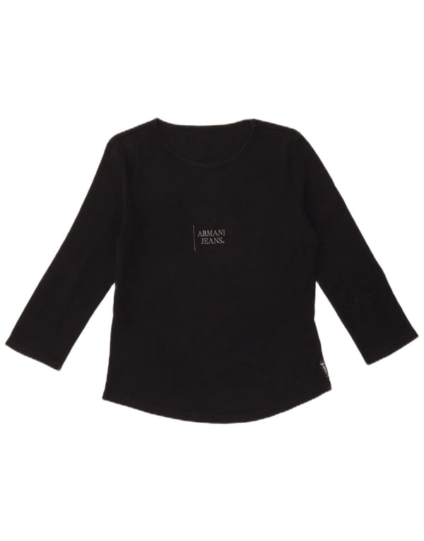 ARMANI JEANS Top grafico da donna manica 3/4 UK 12 cotone nero medio