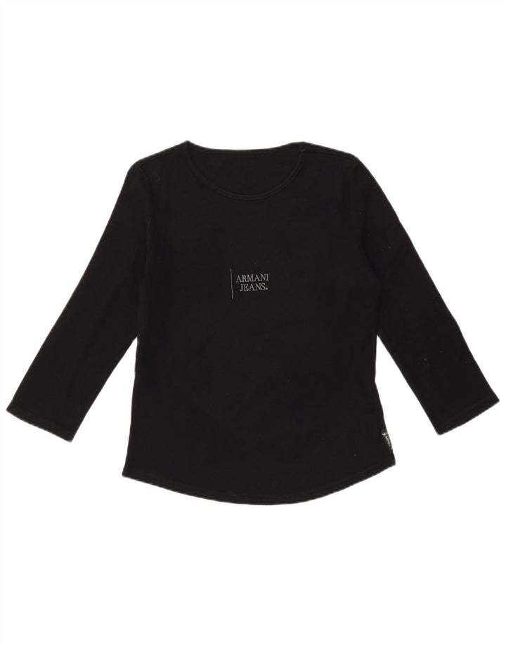 ARMANI JEANS Top grafico da donna manica 3/4 UK 12 cotone nero medio